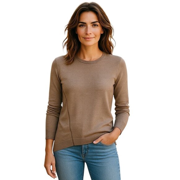 J.Crew Crewneck 100% Merino Wool Zip Accent Sweater Beige Size XS Neutral Preppy - Picture 1 of 12